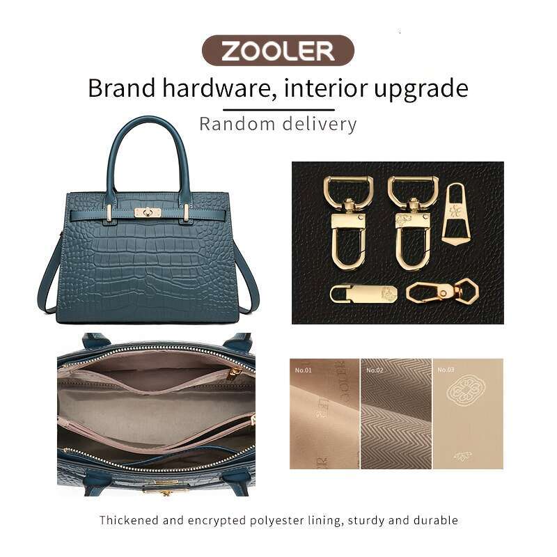 Zooler Handbag ZOOLER Women's Genuine Alligator-Texture Handbag Elegant Golden-Tone Hardware & Adjustable Crossbody/Handbag Strap, Zipper Closure
