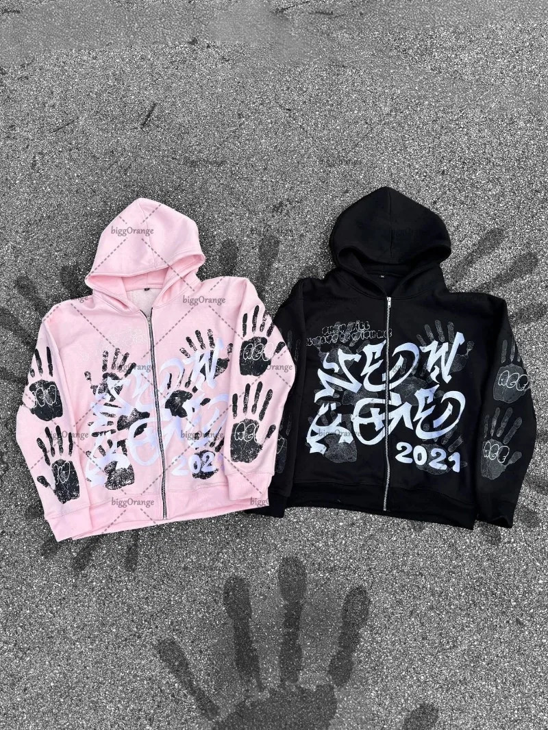 Punk Harajuku Hiphop Cartoon Letter Print Loose Sweatshirt Men Casual Streetwear Y2K Rock Trendy Oversized Zipper Hoodie Women 251018