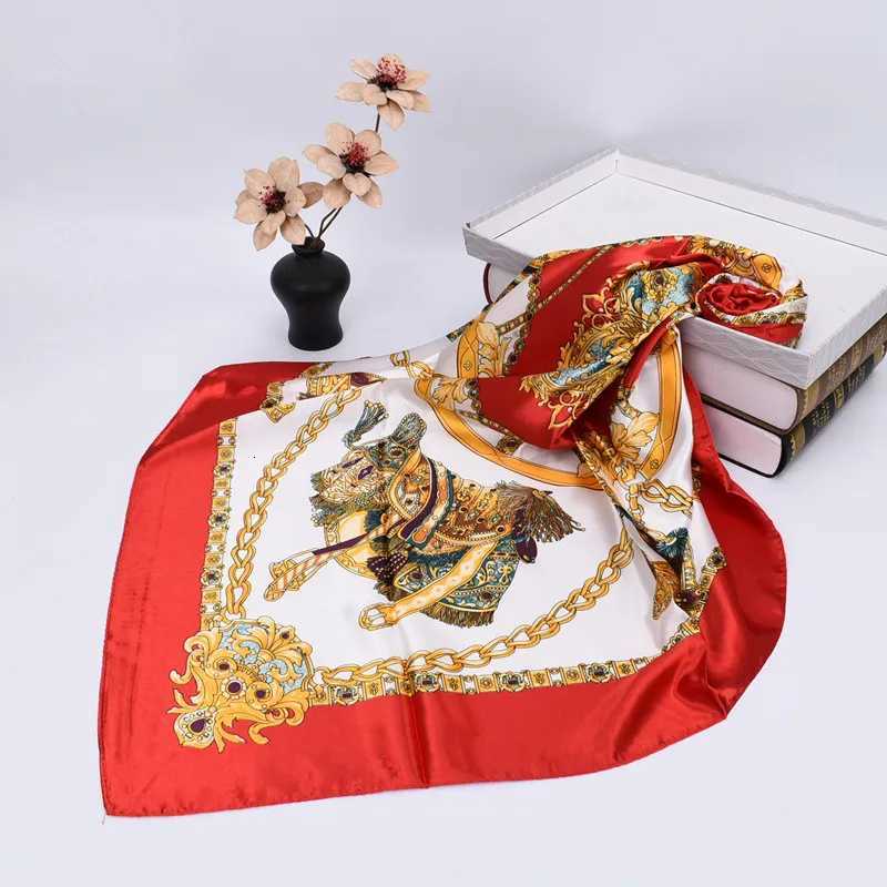 Luxury Silk Shl Square Scarf Wen Print band Foard Satin Hijab Hair Bands Neckerchief Fem Wrs Bandana 90cm Y251024