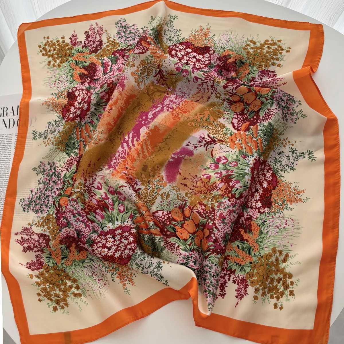 Elegant Geetry Print Shl Square Scarf for Wen Soft Satin Neckerchief Fem Hair Bands Ribbon band Bandana Y251024