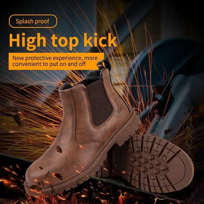 Water Proof Safety Work Shoes For Men Steel Head Leather Boots Male Footwear Indestructible Construction Work Shoes Brown W251024