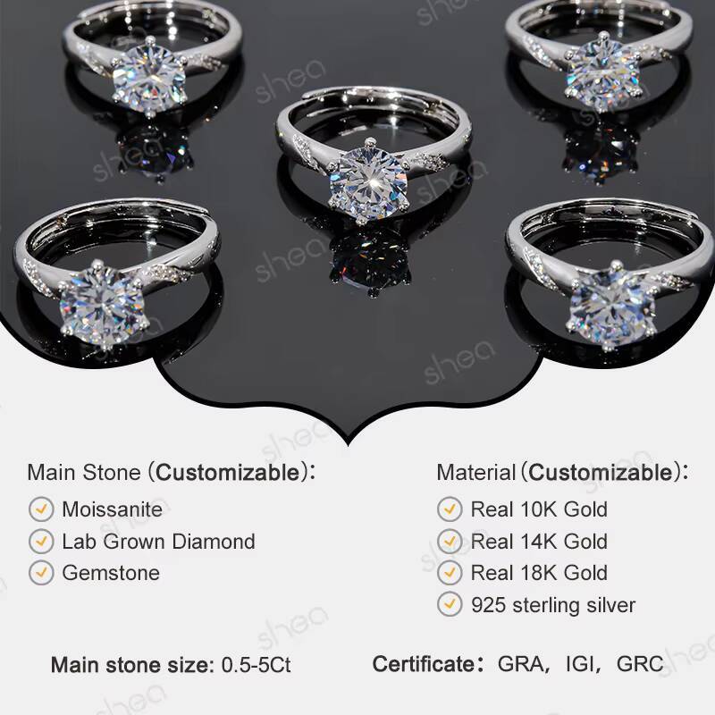 Factory Wholesale Custom 9K 10K 14K 18K Real Solid Pure Gold Au750 Gold Vvs Moissanite Diamond Solitaire Rings Engagement Ring