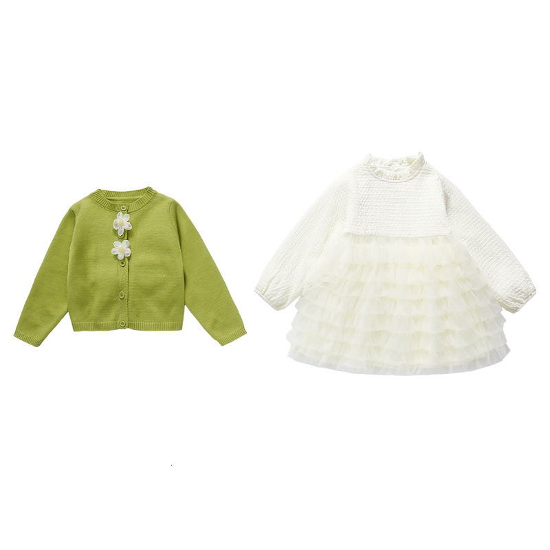 Girl fashion designer dress autumn fashion children's princess dress one year old baby formal dress cardigan wool sweater mesh dress spring and a
