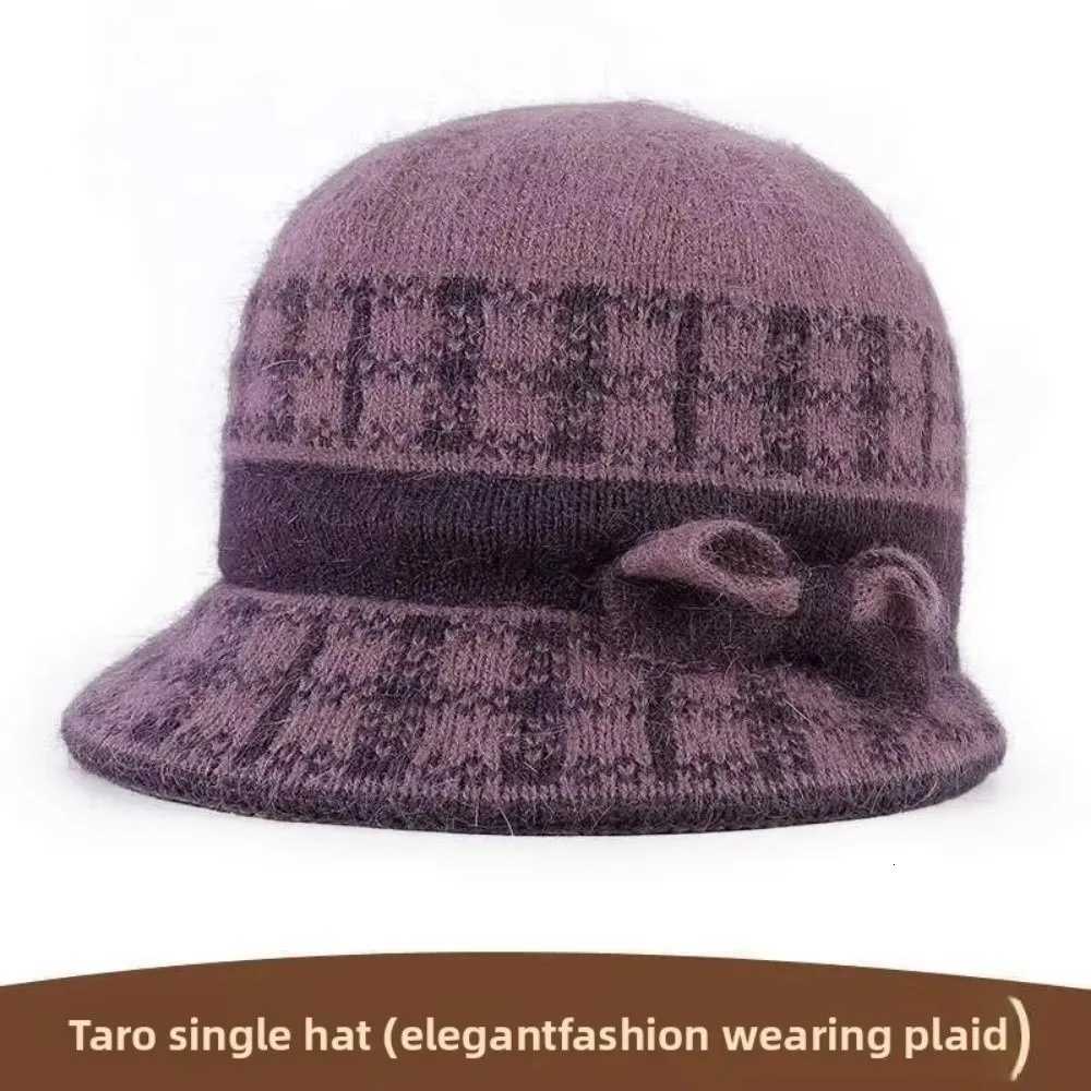 Fashion Thickened Fleece Knitted Hat Winter Rabbit Fur Baseball Cap Warm Bow Basin Cap For MiddleAged and ElderlyL251024