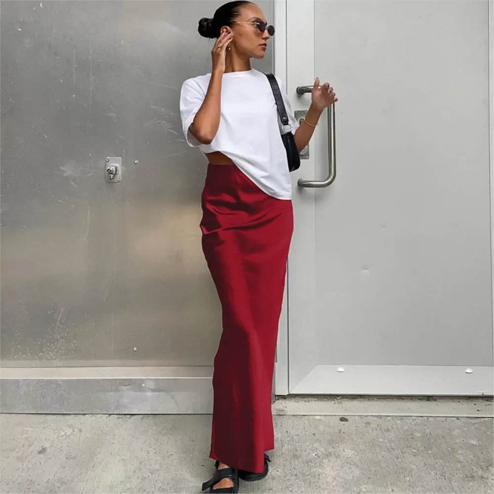 Elegant Multicolor High Waisted Long Skirt For Spring And Summer Womens Casual Satin Skirt Street Wear 251013