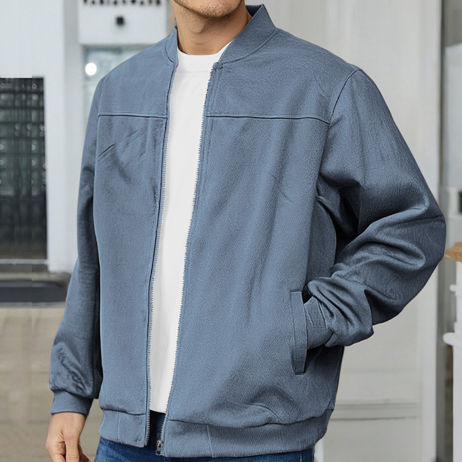 25 European And American Cross-border Autumn Men's Suede Flight Jacket Solid Color Zipper Cardigan Designer Hoodie Jacket Tracksuit Men Polo Vest