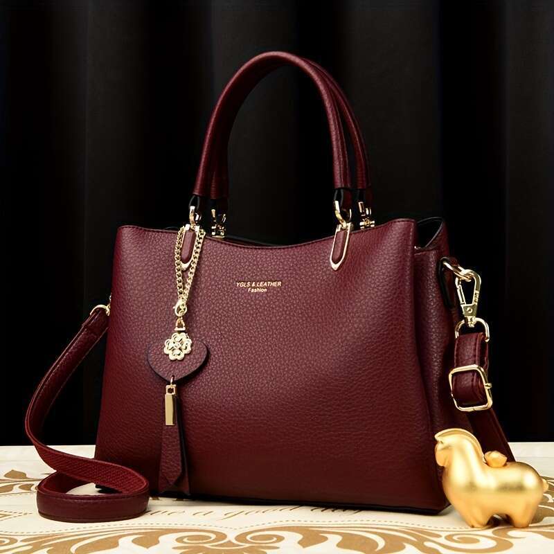 Elegant Handbag Bury Elegant Women's Handbag - Golden-Tone Hardware, Detachable Chain Zipper Closure, Retro Style, Adjustable Shoulder Strap, Per