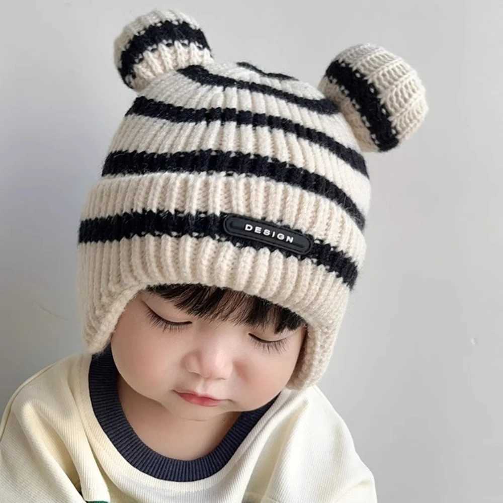 Baby Knitted Hat Winter Cat Stripe Earmuffs Soft Warm Windbreaker Hat Leisure Baby Products Unisex Birthday GiftL251024