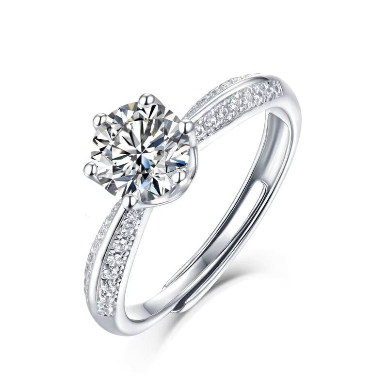 SGARIT Jewelry 925 Sterling Silver VVS Moissanite Ring 1CT Round Cut Six Prong 18K White Gold Plated Moissanite Diamond Ring