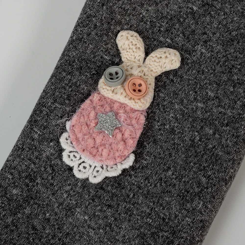 Girls Warm Tight Pants 211 Year Old Cartoon Rabbit Plush Childrens Pants Thick Fashion Solid Color AutumnWinter LeggingsT251024