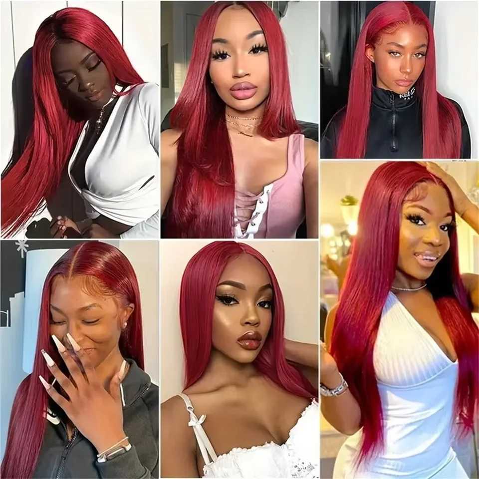 Burgundy 13x6 HD Lace Frontal Human Hair Wig Straight wig 13x4 Lace Front Human Hair Wigs For Women 99J Colored 200 High Density W251023