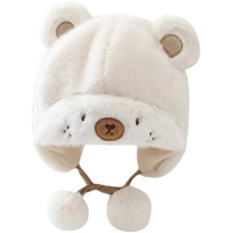 Cute Winter Warm Kids Girl Boys Baby Hats Fleece Wool Hemming Caps with Ball Solid Wool Ear Protection Hats Soft Newborn BonnetL251024