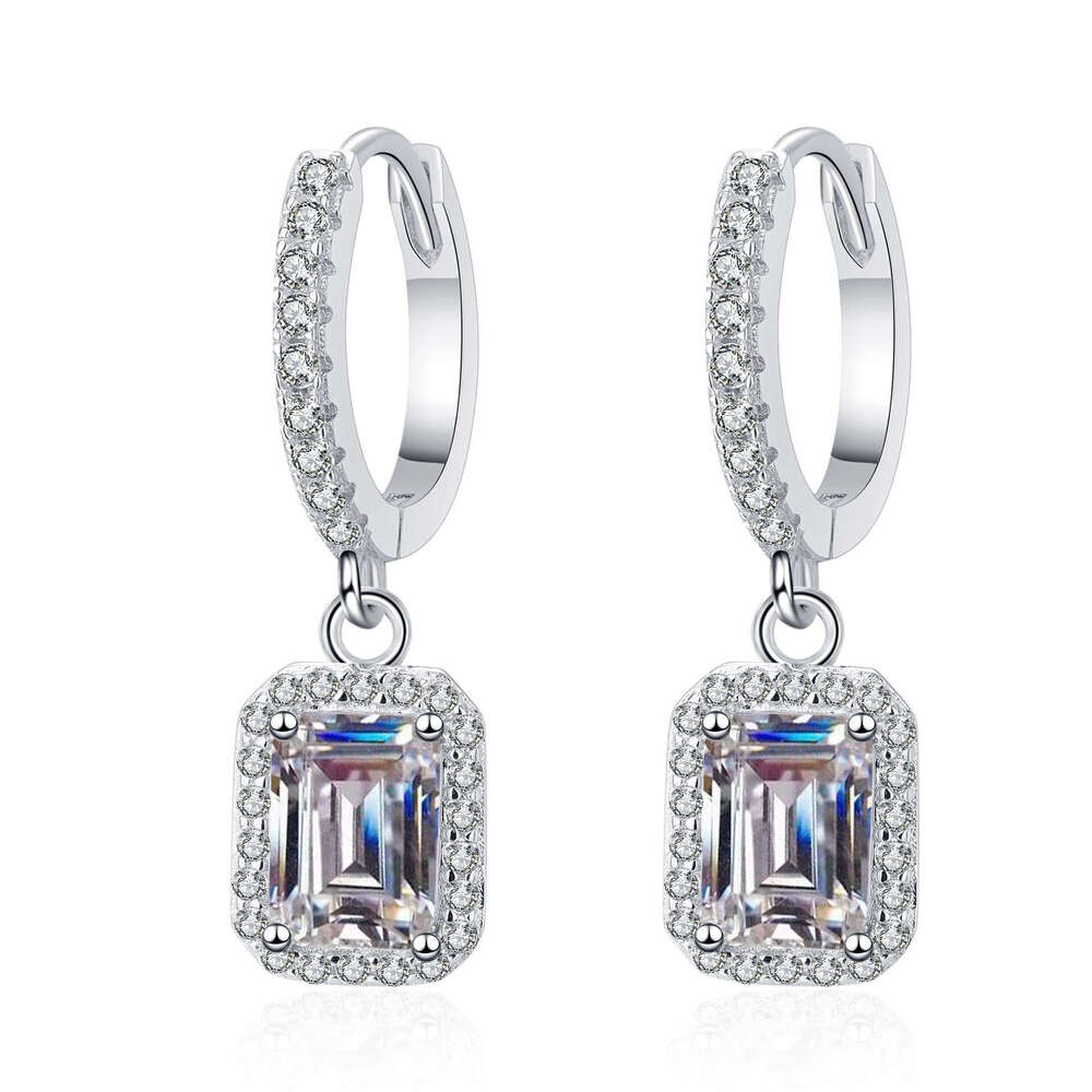 DHCollections-- Sterling Sier Earrings for Women Moissanite Ear Studs Emerald Radiant Cut Jewelry Plated PT950 Gold
