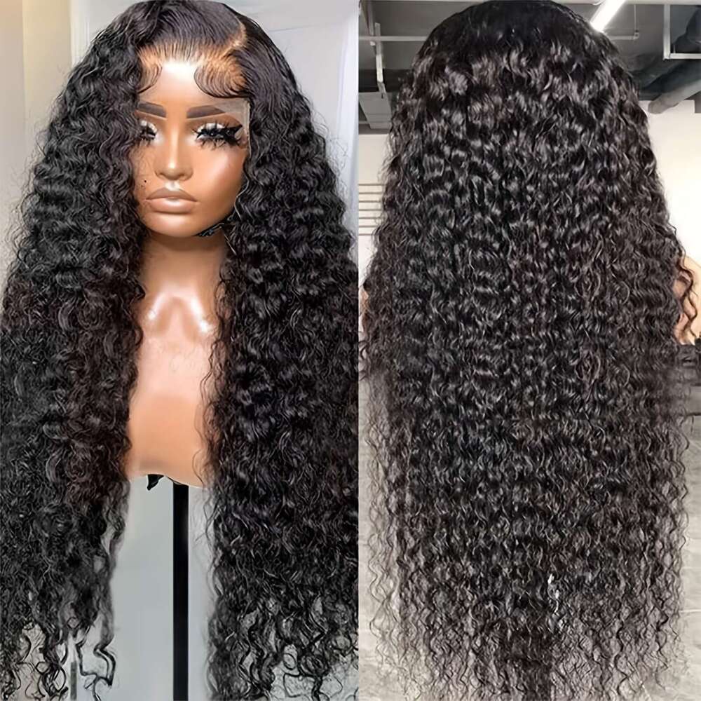 13x6 Wave Front HD Full Lace Frontal Wigs Pre Plucked Bleached Knots 250% Density Deep Curly Human Hair Wig Natural Color 8-36 Inch