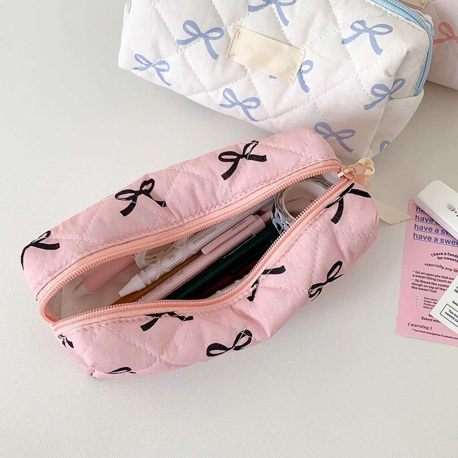 1pcs Fashion Simple Bow Women Travel Storage Bag Cute Design Girl Pencil Case Makeup Bag Retro Ladies Cosmetic BagT251024