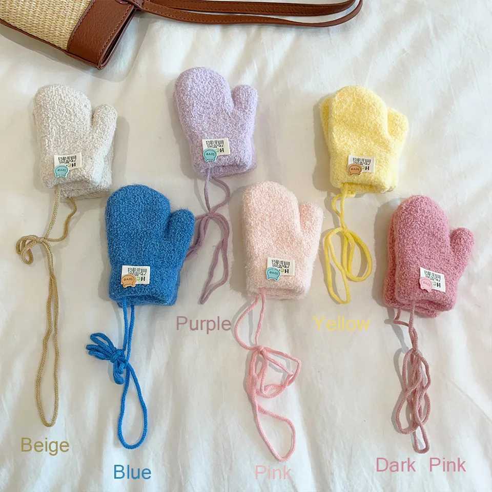 Baby Toddler Gloves For Girls Boys Winter Thick Warm Hanging Neck Mittens Infant Plush Gloves Outdoors Kid Boy Girl Hand Warmer Y251024