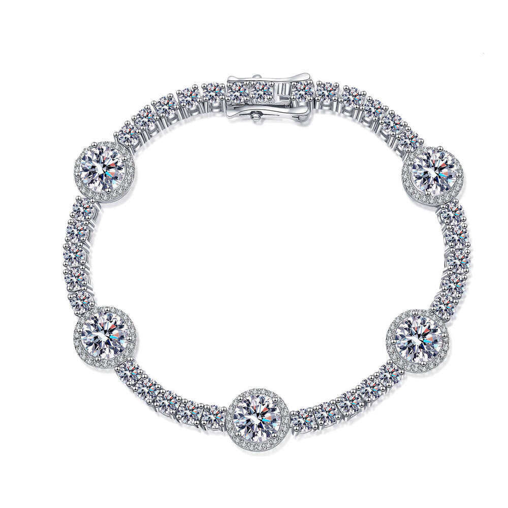 DHCollections-- Sterling Sier Bracelet for Women, Cluster Moissanite Clasp Bracelet, PT950 Gold Plated Jewelry