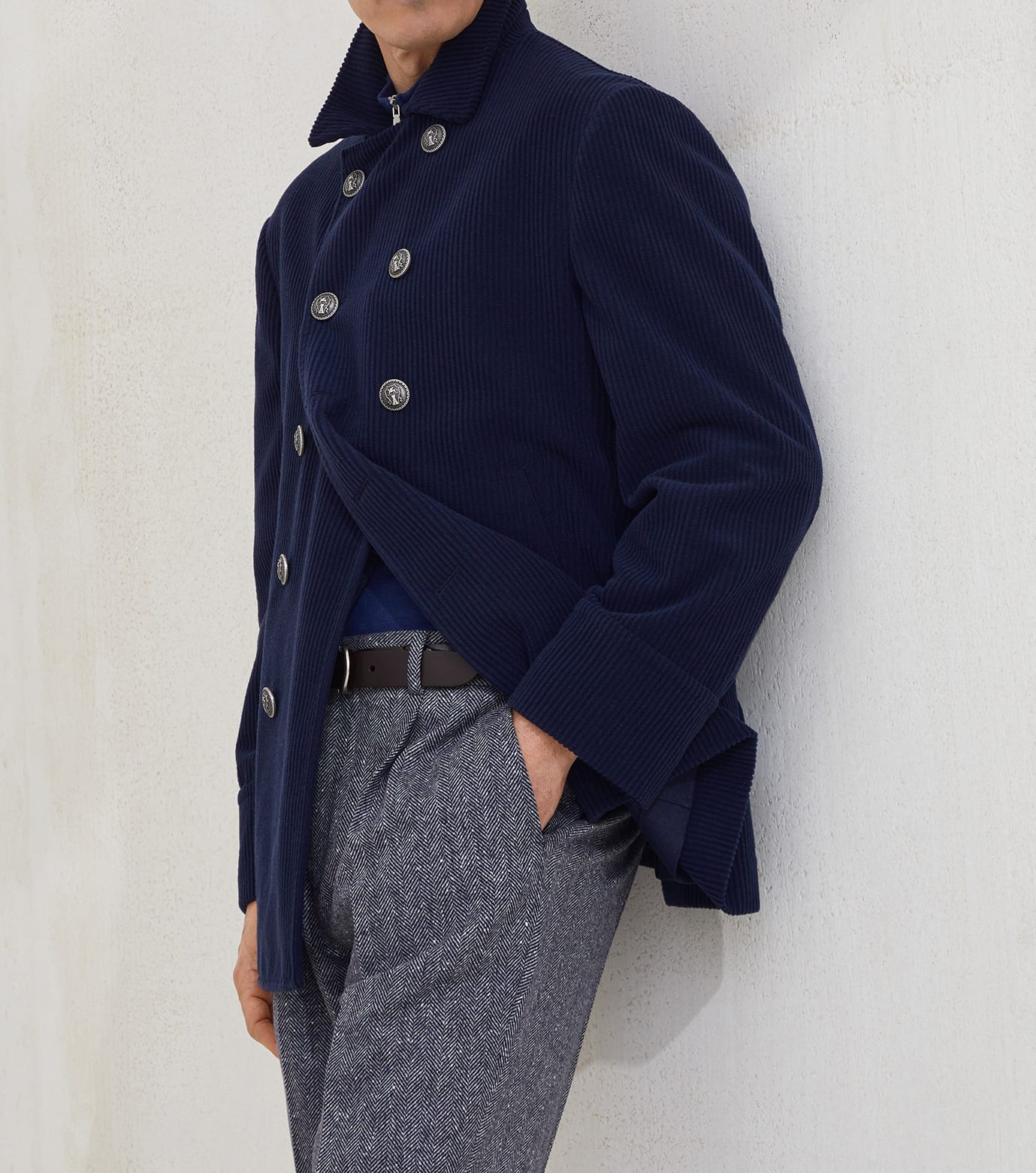 Casual Dark Navy Men Jacket Clothes Notched Lapel Double Breasted Male Fashion Business Party Show Wear One Piece