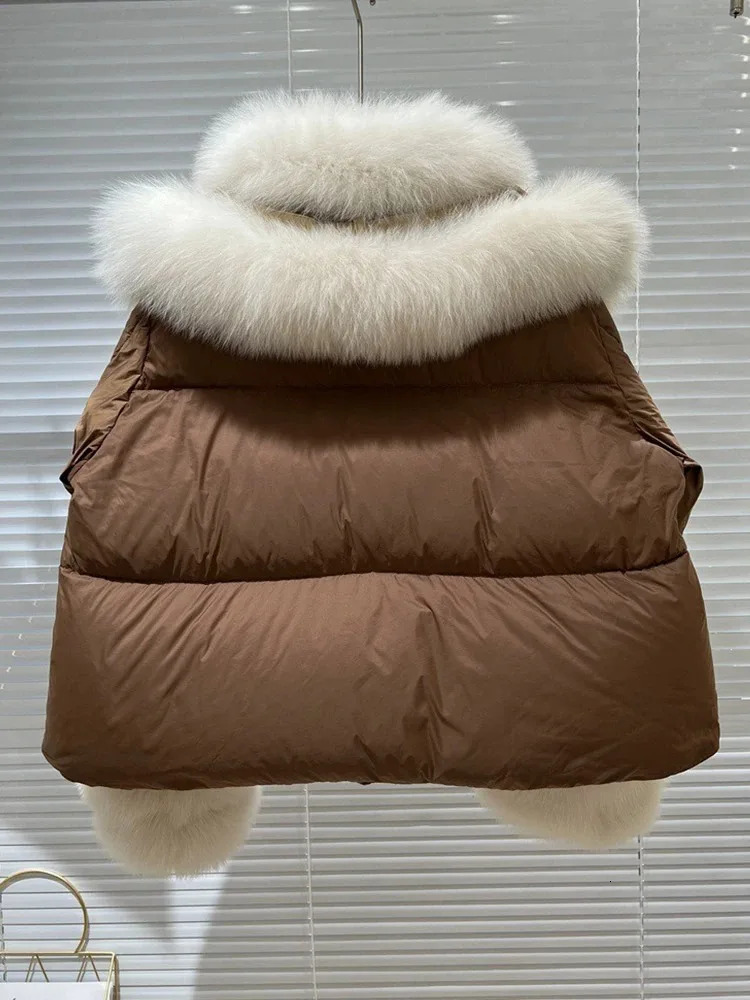 OFTBUY Natural Fox Fur Collar Puffer Jacket Winter Clothing Women Fashion Loose White Duck Down Caot Loose Real Fur Parker 251024