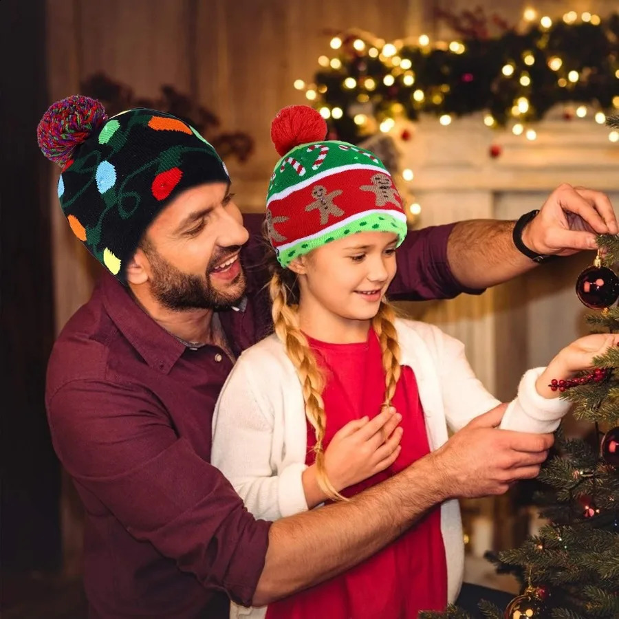 2 Pack Christmas LED Lightup Knitted Beanie Hat Colorful Flashing Holiday Xmas Christmas Party Supplies for Festive Events Outd 251023