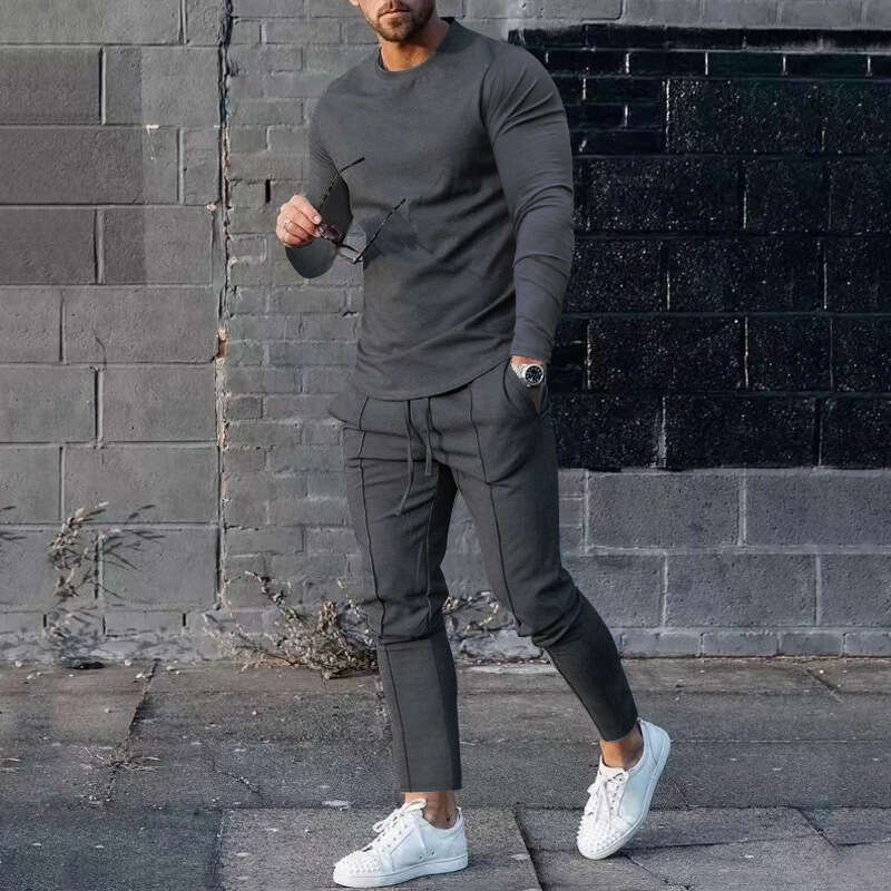 2025 Autumn Outfit Loose Round Neck Long Sleeve T-Shirt and Pants Two-Piece Casual Men's Sports Suit