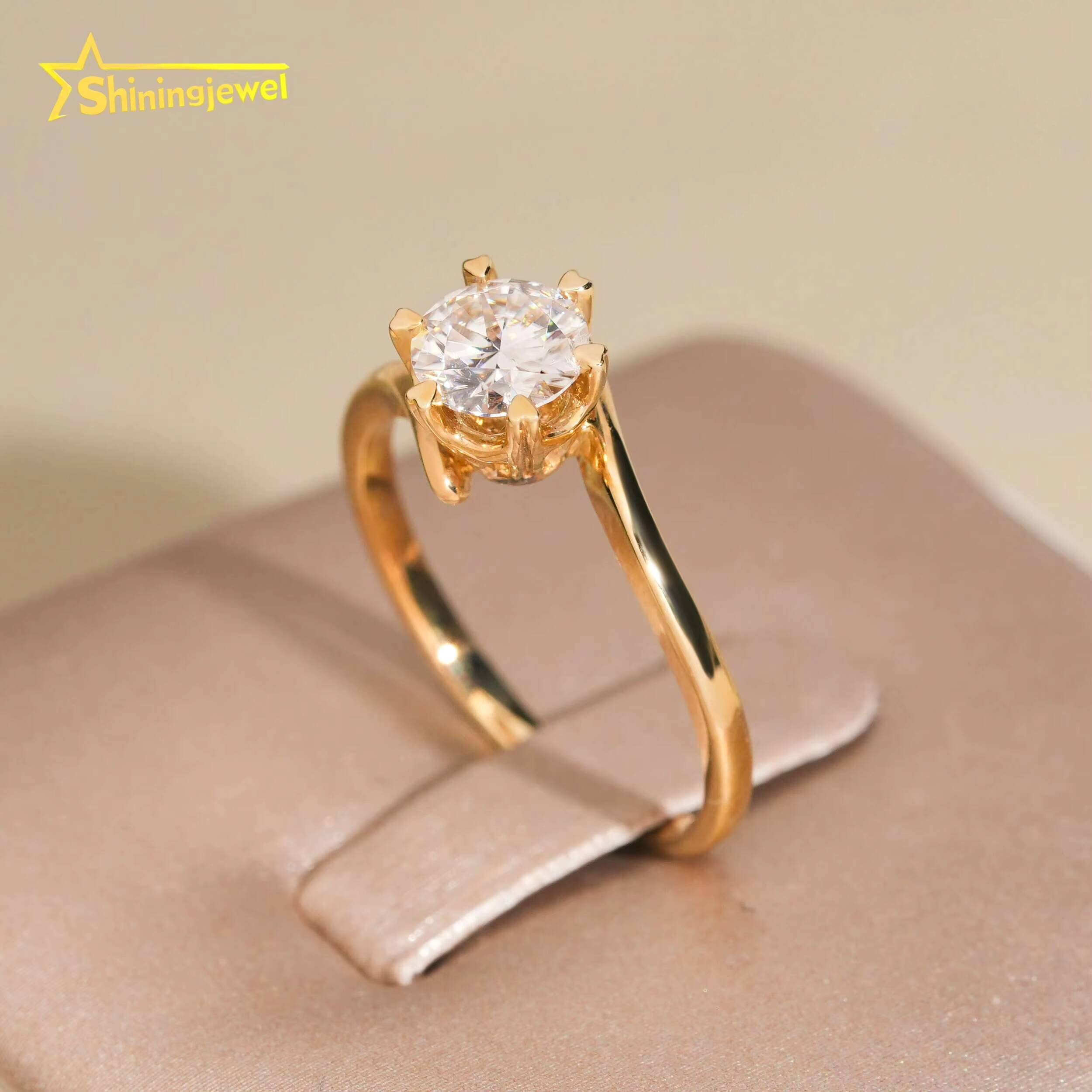 Trendy 6 Prong Round Cut VVS Moissanite Diamond Wedding Rings 14K Real Gold Wedding Engagement Rings for Women