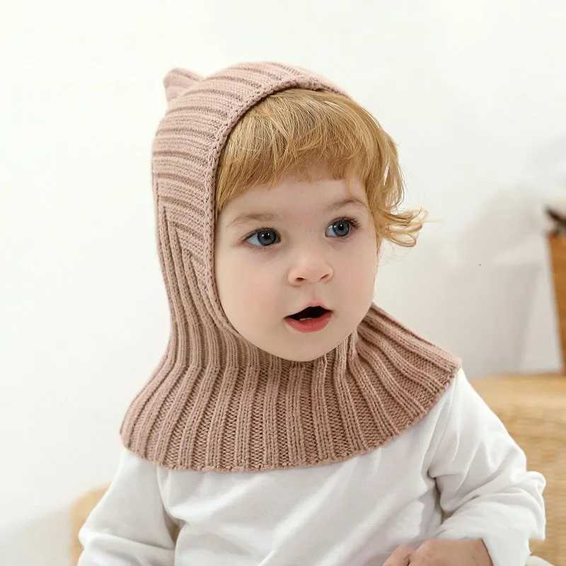 Autumn Winter New Newborn Baby Knitting Warm Scarf Cap Boy Girl Infant Solid Fashion Pullover Hat Kid Windproof Earmuffs CapsL251024