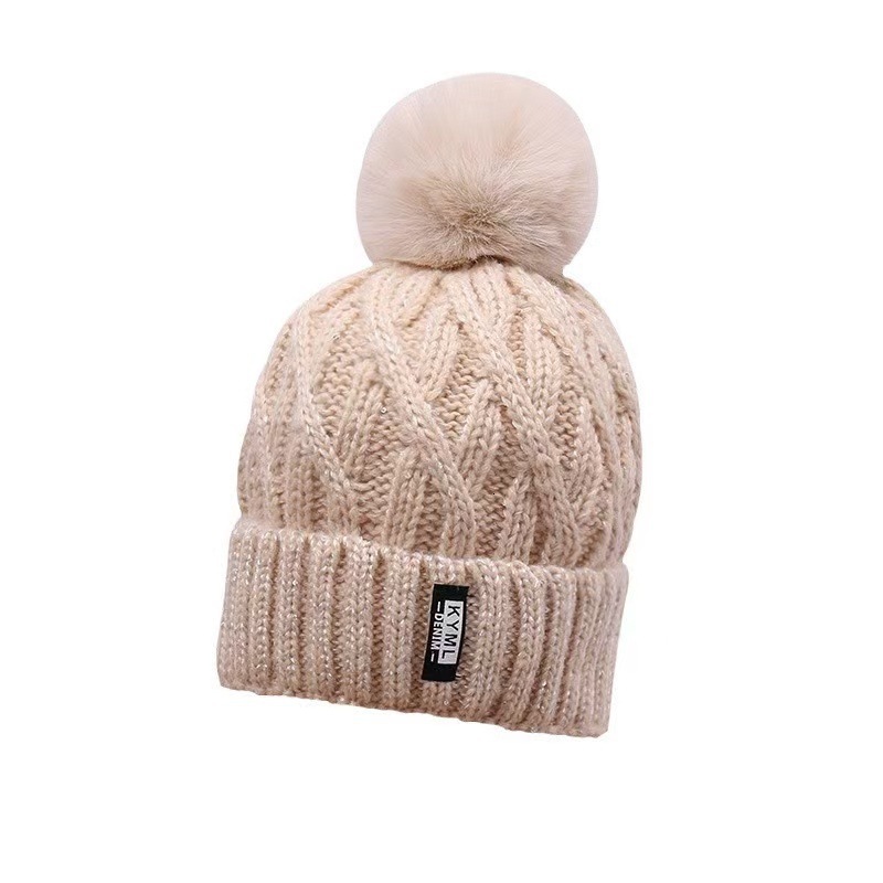 New Korean Style Sequin Hat Women, Thickened Warm for Autumn and Winter, Cute Pom-Pom Versatile Knitted Hat, Trendy