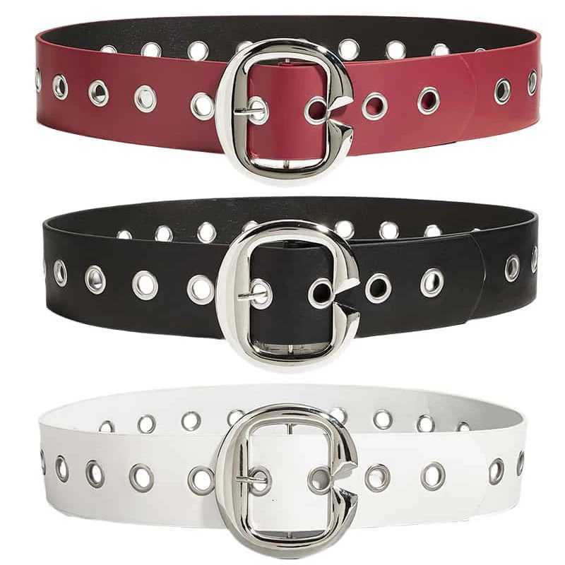 Simple Pu Wide Belt for Women Fashion Casual Versatile Dress Accessories Girdle Hip Hop Punk Rivet Pin Buckle Red Waistband W251024
