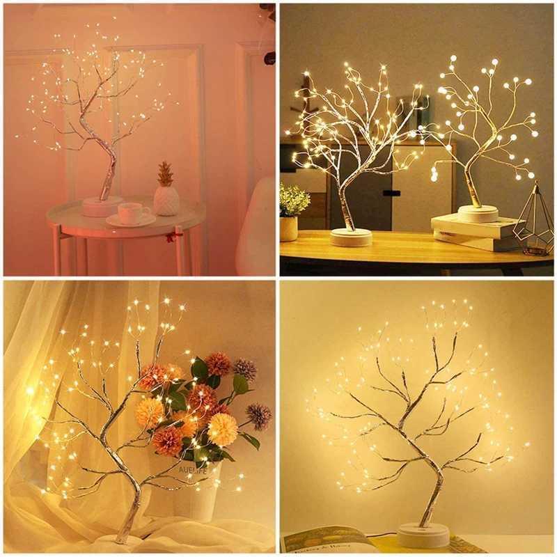 LED Night Light Mini Christmas Tree Copper Wire Garland Lamp For Kids Home Bedroom Decoration Decor Fairy Light Holiday lighting C251115