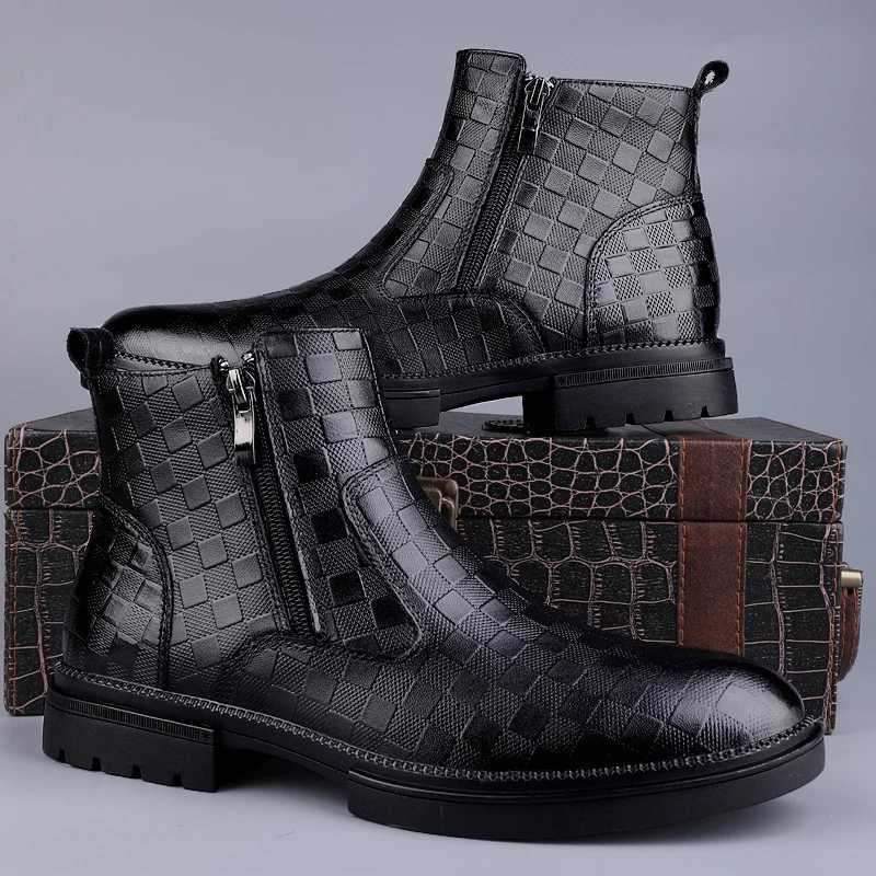 Side Zipper Man Winter Chelsea Boots Fur Warm Male Genuine Leather Shoes Luxury Brand Men Ankle Boots Handmade Business Footwear W251024