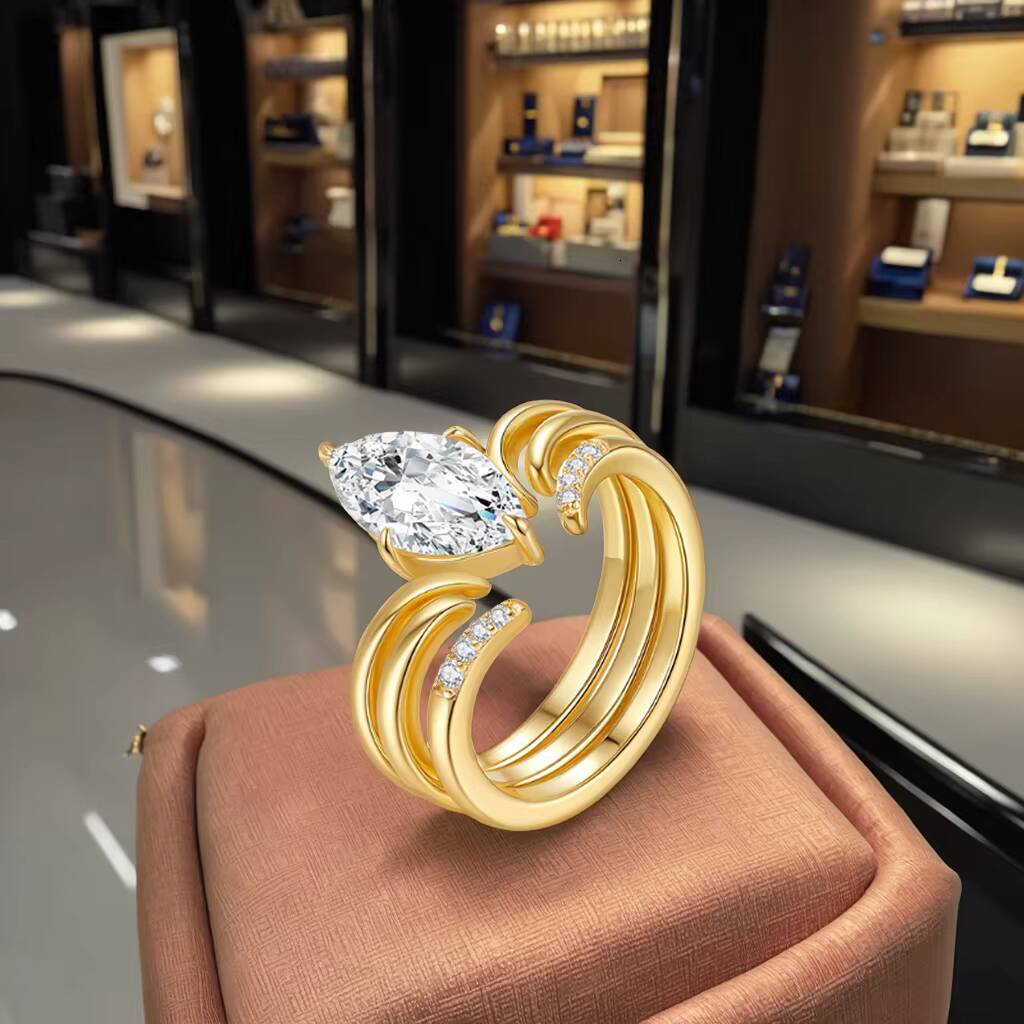 S925 Sterling Silver Moissanite MultiLayer Ring Womens HighGrade Statement Jewelry with Cold Style Fashion Personality Design