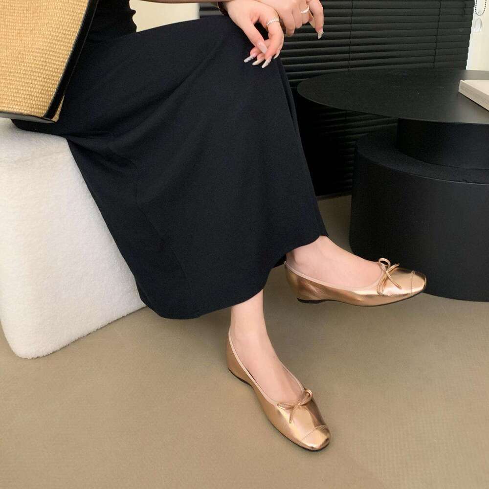 Women's Loafers 2025 New Designer Shoe Summer Autumn French Style Bowknot Casual Shoes Versatile Silver Slip-On Flats