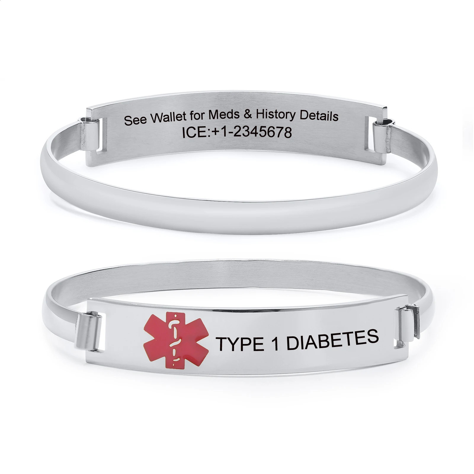 Free Engrave Stainless Steel Alert Cuff Bangle Bracelet for Womenpersonalized Custom Emergency ID Bracelets 251014