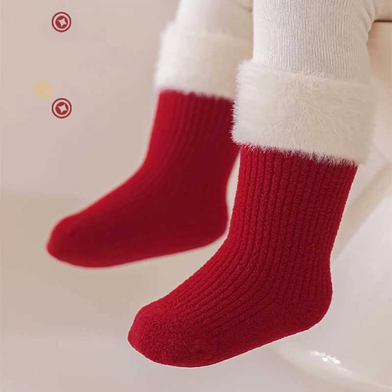 Baby New Year Socks Red Stripe Cute Pompom Boy Girl Autumn Winter Terry Socks Thick Plush Newborn Toddler AntiCold Floor Socks J251024