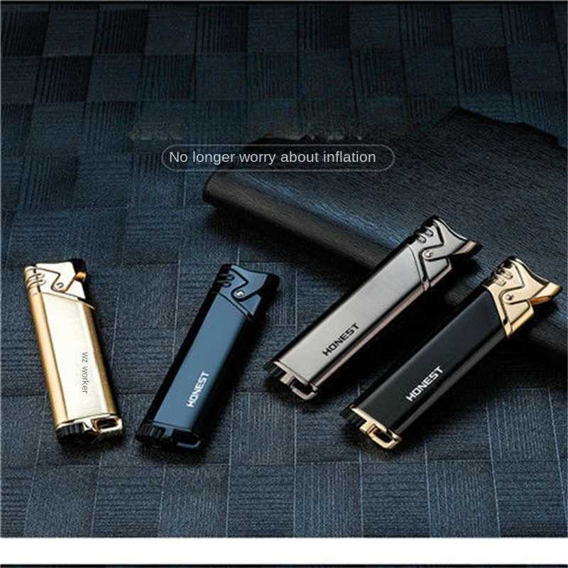 New Metal Ultra Thin Slender Jet Torch Straight Gas Charged Windproof Inflatable Butane Lighter Metal Blue Flame Fashion Gift D251024