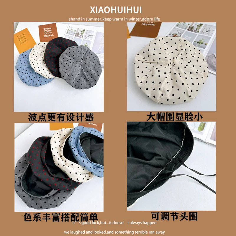 Korean Niche Polka Dot Printing Berets Cap for Women Spring Summer Thin Breathable Versatile Retro Literary Painter Hat 251023