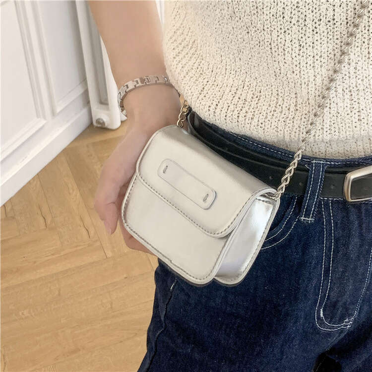 Korean Version Silver Mini Shoulder Minimalist Style Small Square Fashion Cute PU Leather Lipstick Crossbody Chain Bag For Women B5
