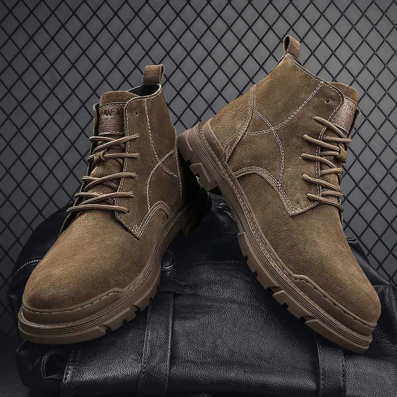 Classic Leather Mens Ankle Boots Outdoor Man High Top Shoes Hotselling Hiking Boots Comfy Male Casual Botas Treking Footwear W251024