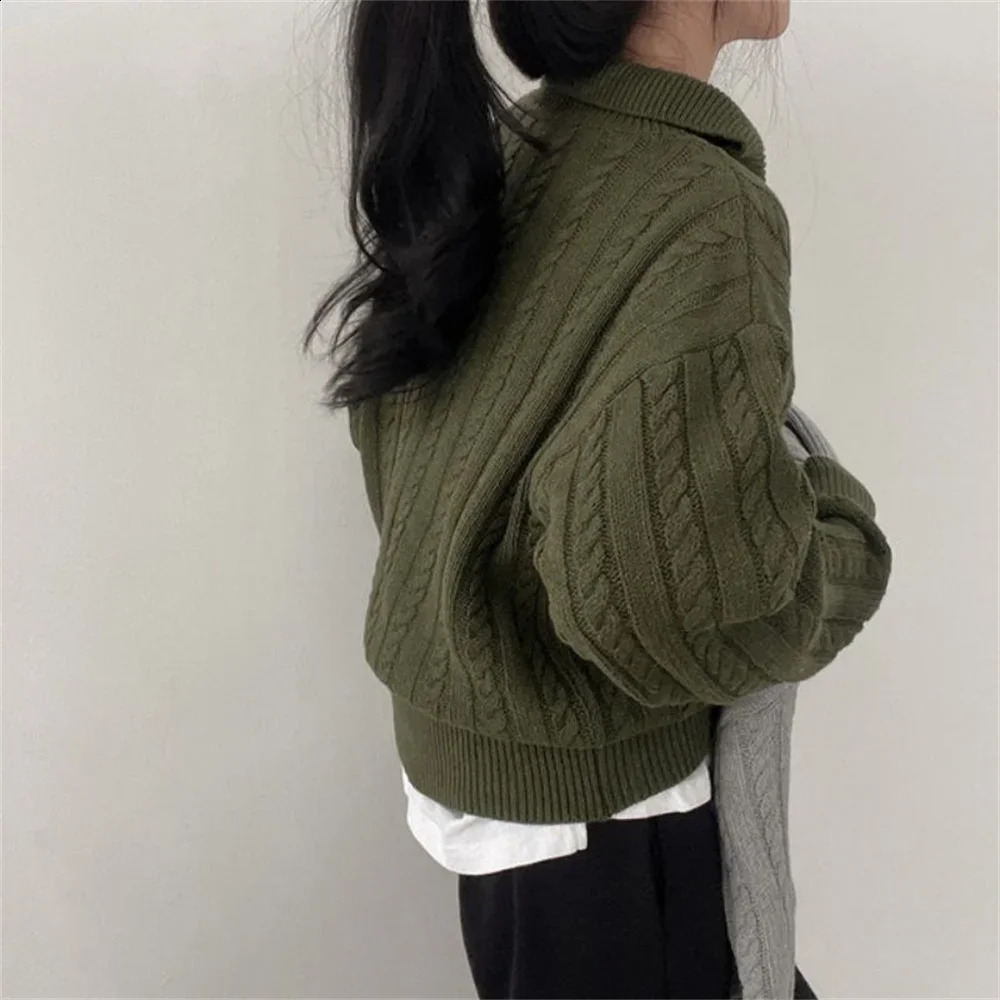 Winter Clothes Women Sweater Casual Tops Loose Knitwear Vintage Half Zipper Oversized Sweater Twists Pullovers Female Pullover 251023