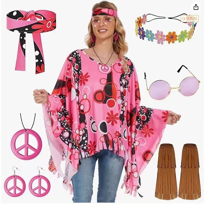 female hippie costume set tiedyed cape dress halloween party
