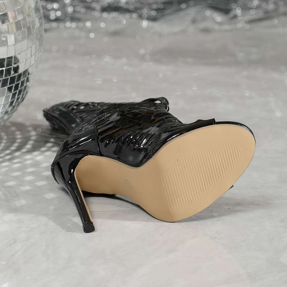 Women's Stylish Hollow Out Boots, Back Zipper Breathable Dressy High Heels, Slim Comfort Point Toe Party Boots