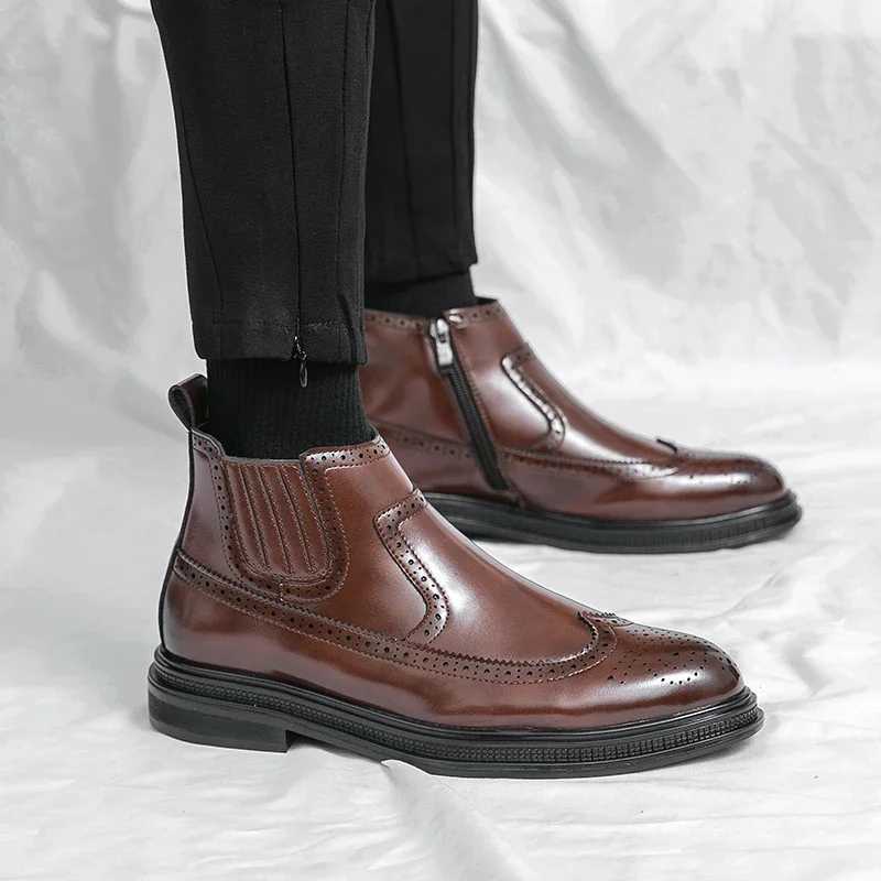 2025 New High Quality Soft Leather Ankle Boots Comfy Fashion Bullock Flat Designer Oxford Dress Shoes Men Casual Leather Boots W251024