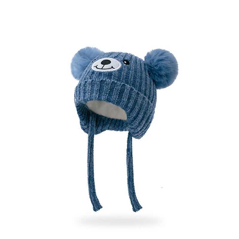 15Y Childrens embroidered Little Bear Autumn and Winter new style cute bear warm earprotecting velvet coldproof hatL251024
