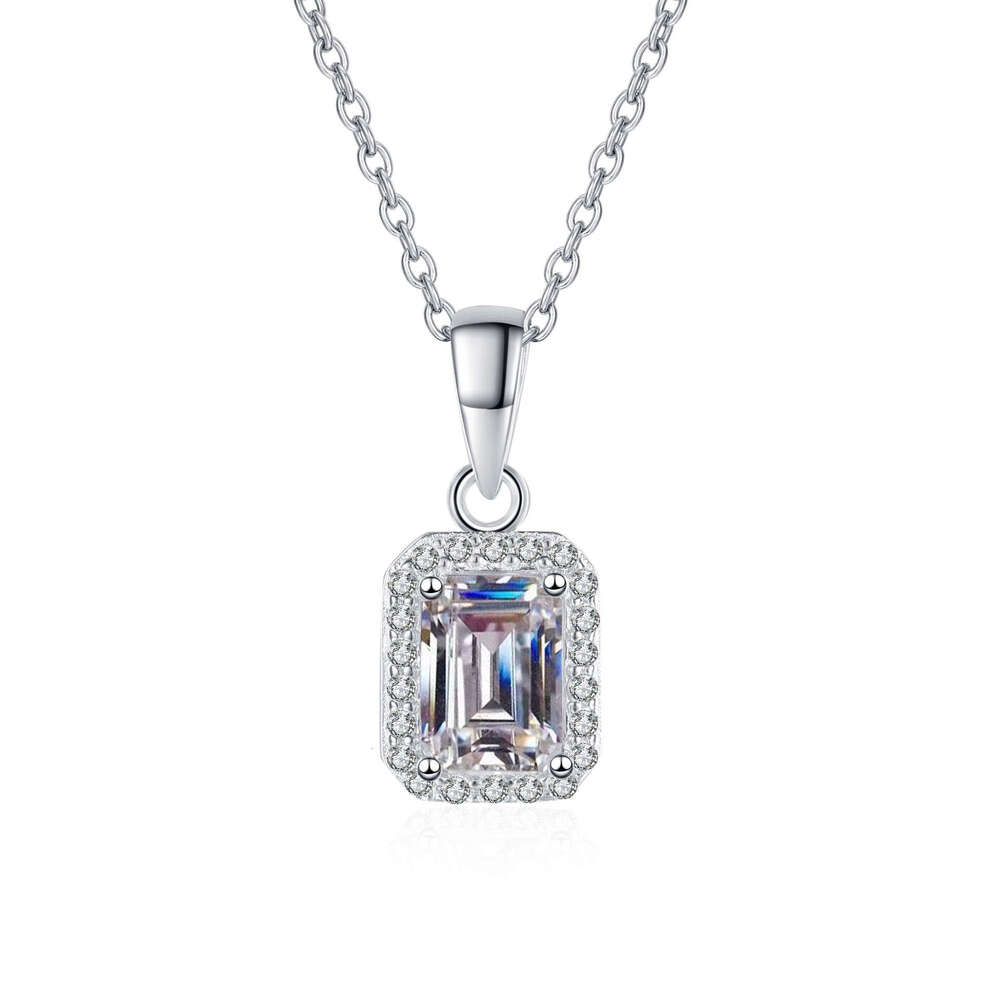 DHCollections-- Sterling Sier Necklace for Women Moissanite Clavicle Chain Emerald Radiant Cut Choker Plated PT950 Gold