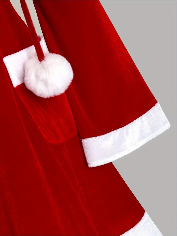Santa Clauss European and American temperament is red Christmas party is slim hooded dress and womens dress 251023
