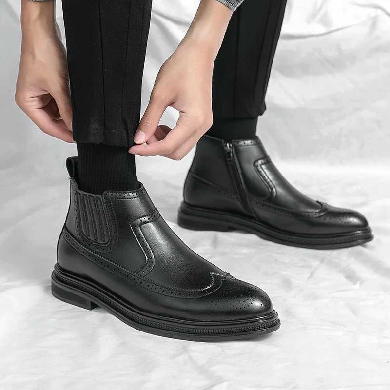 2025 New High Quality Soft Leather Ankle Boots Comfy Fashion Bullock Flat Designer Oxford Dress Shoes Men Casual Leather Boots W251024