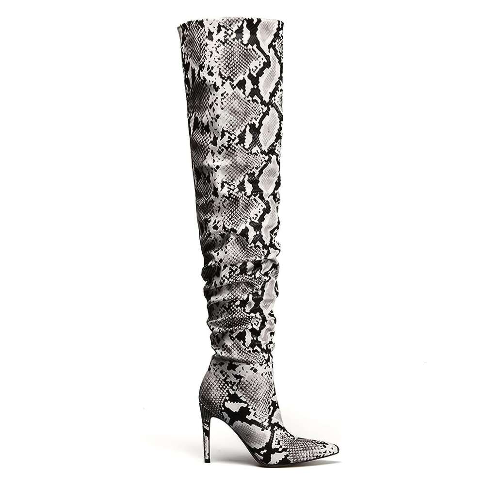 Perisil Women's Snake- Beige High-Heel - Sexy Pointed Stiletto Slipping-On Western Boots With PU & Rubber Sole, All-Season Elegant S For Parties,