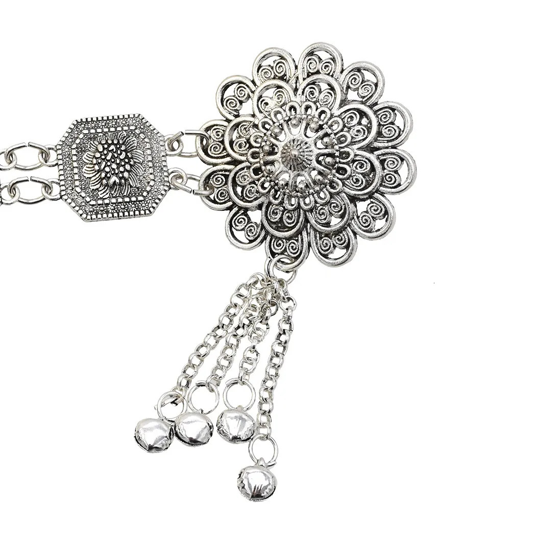 Bohemian Ethnic Style Retro Alloy Waist Chain Square Carved Dance Chain Flower Bell Belly Summer Beach Accessories 251023