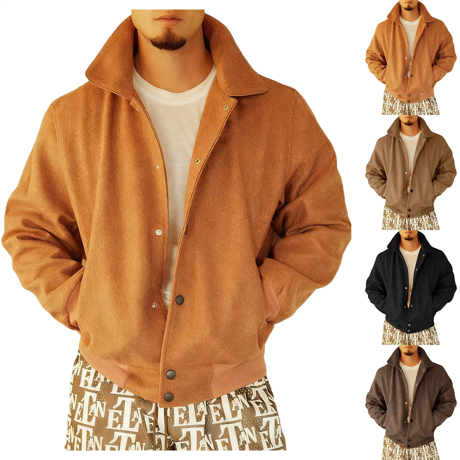 Winter Mens Fall Suede Lapel Loose Drop Shoulder Jacket Coat Solid Color Jacket Leather Biker Jacket Men Cardigan Jacket 251023